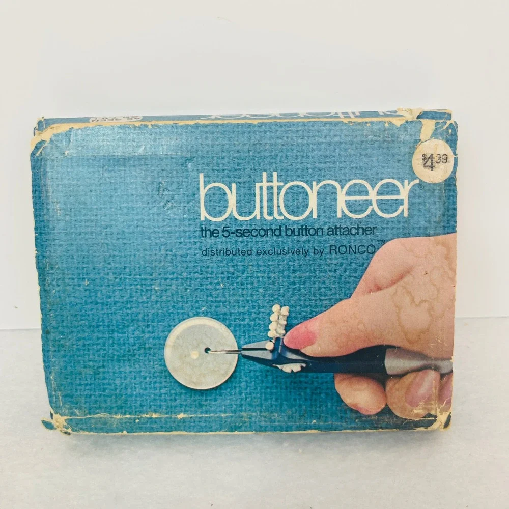 Ronco Buttoneer Button Attacher Tool Blue Vintage As Seen On TV Fair Condition